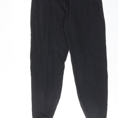 GOODMOVE Womens Black Cotton Jogger Trousers Size 14 L28 in Regular Drawstring