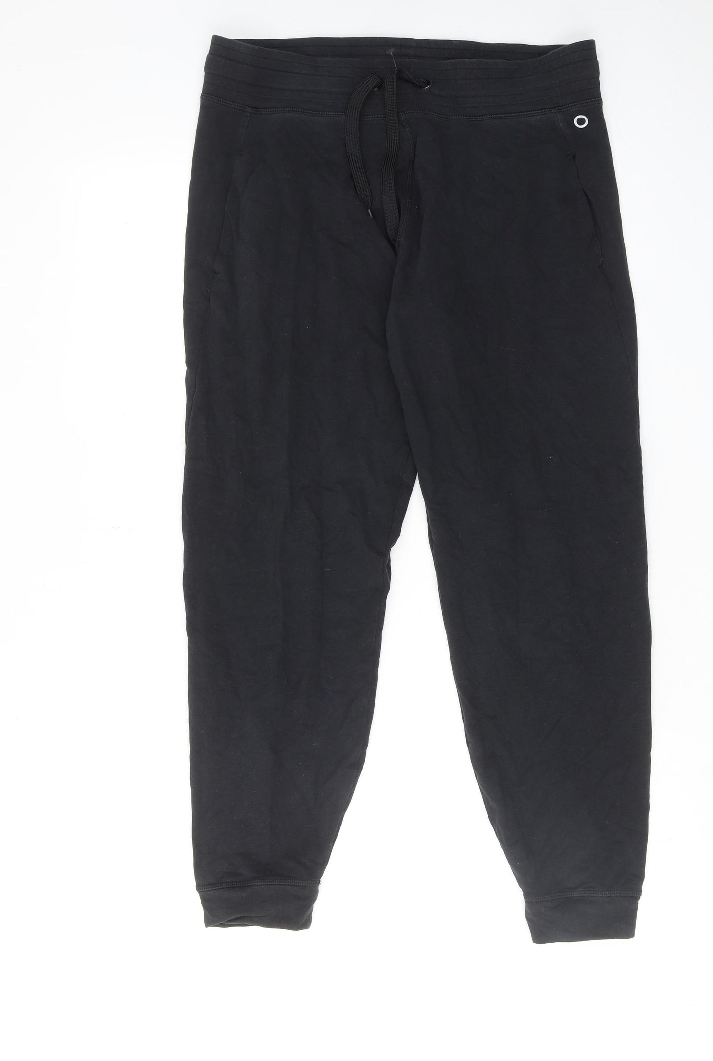 GOODMOVE Womens Black Cotton Jogger Trousers Size 14 L28 in Regular Drawstring
