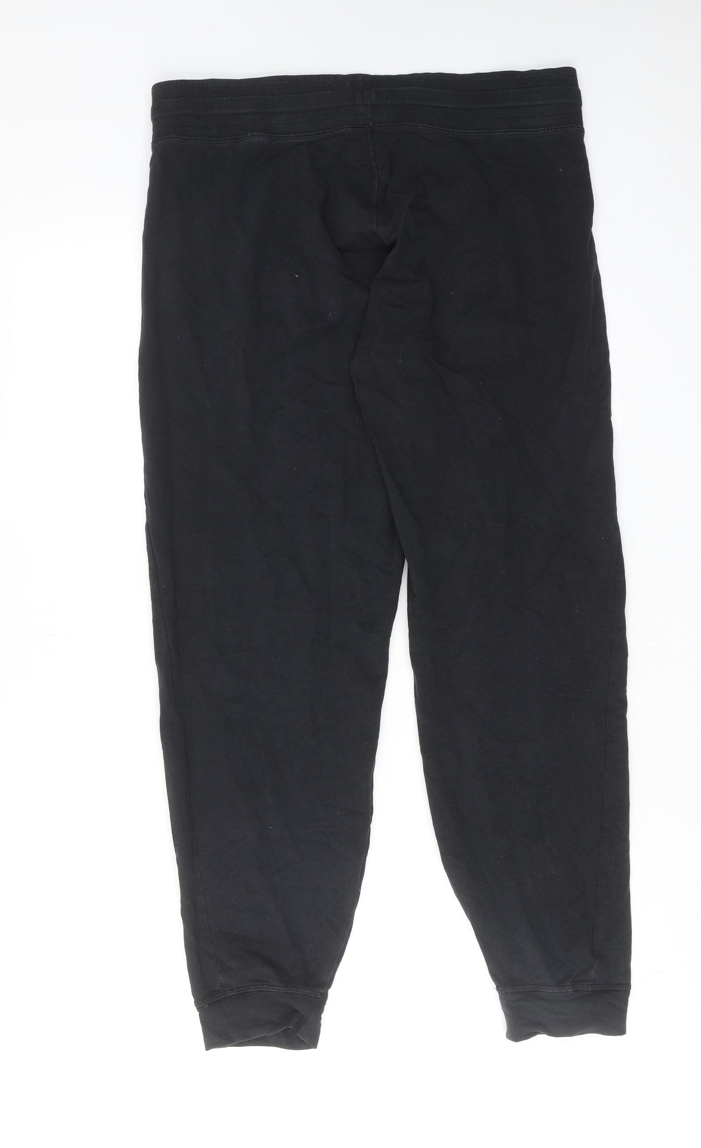 GOODMOVE Womens Black Cotton Jogger Trousers Size 14 L28 in Regular Drawstring