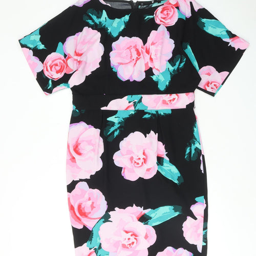 Very Womens Multicoloured Floral Polyester Shift Size 14 Boat Neck Zip