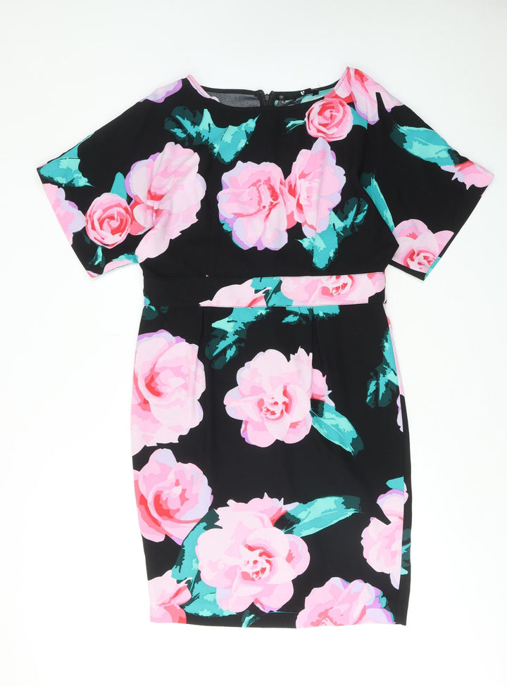 Very Womens Multicoloured Floral Polyester Shift Size 14 Boat Neck Zip