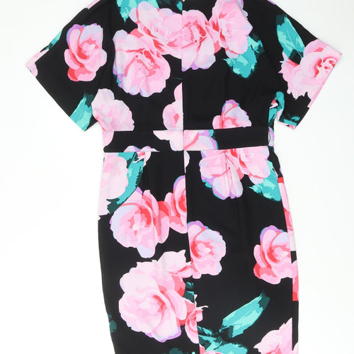 Very Womens Multicoloured Floral Polyester Shift Size 14 Boat Neck Zip