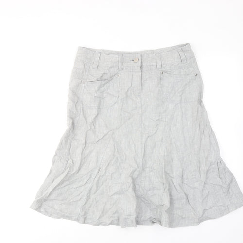 Marks and Spencer Womens Grey Linen A-Line Skirt Size 12 Zip