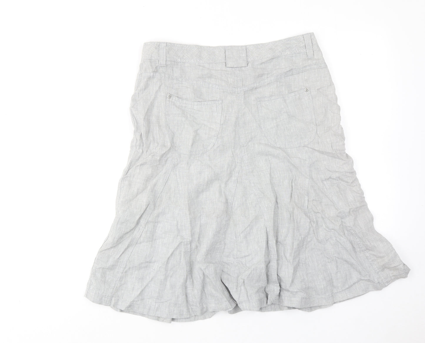Marks and Spencer Womens Grey Linen A-Line Skirt Size 12 Zip