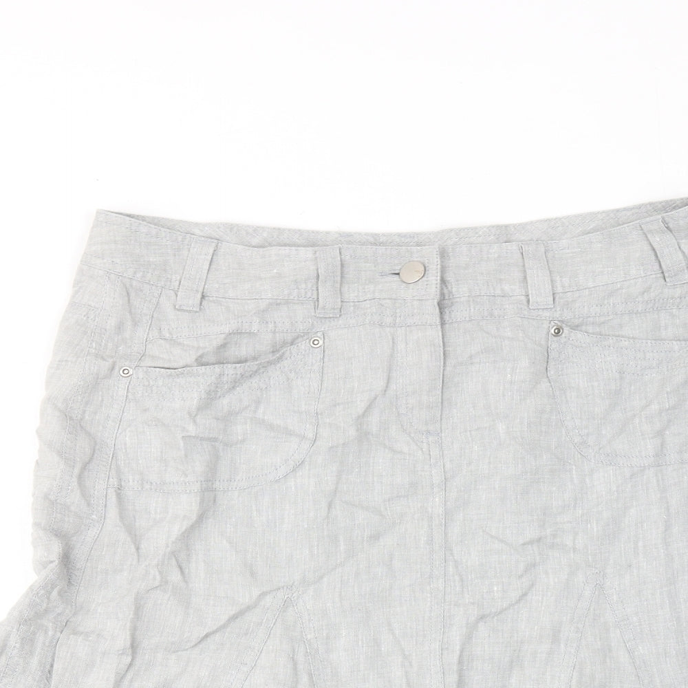 Marks and Spencer Womens Grey Linen A-Line Skirt Size 12 Zip