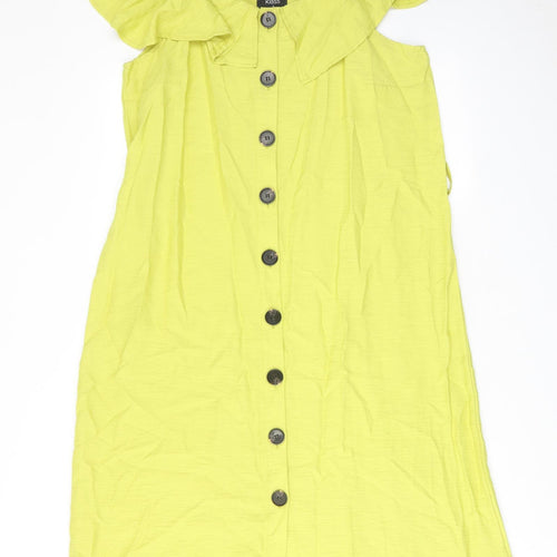 Klass Womens Green Viscose A-Line Size 14 Round Neck Button