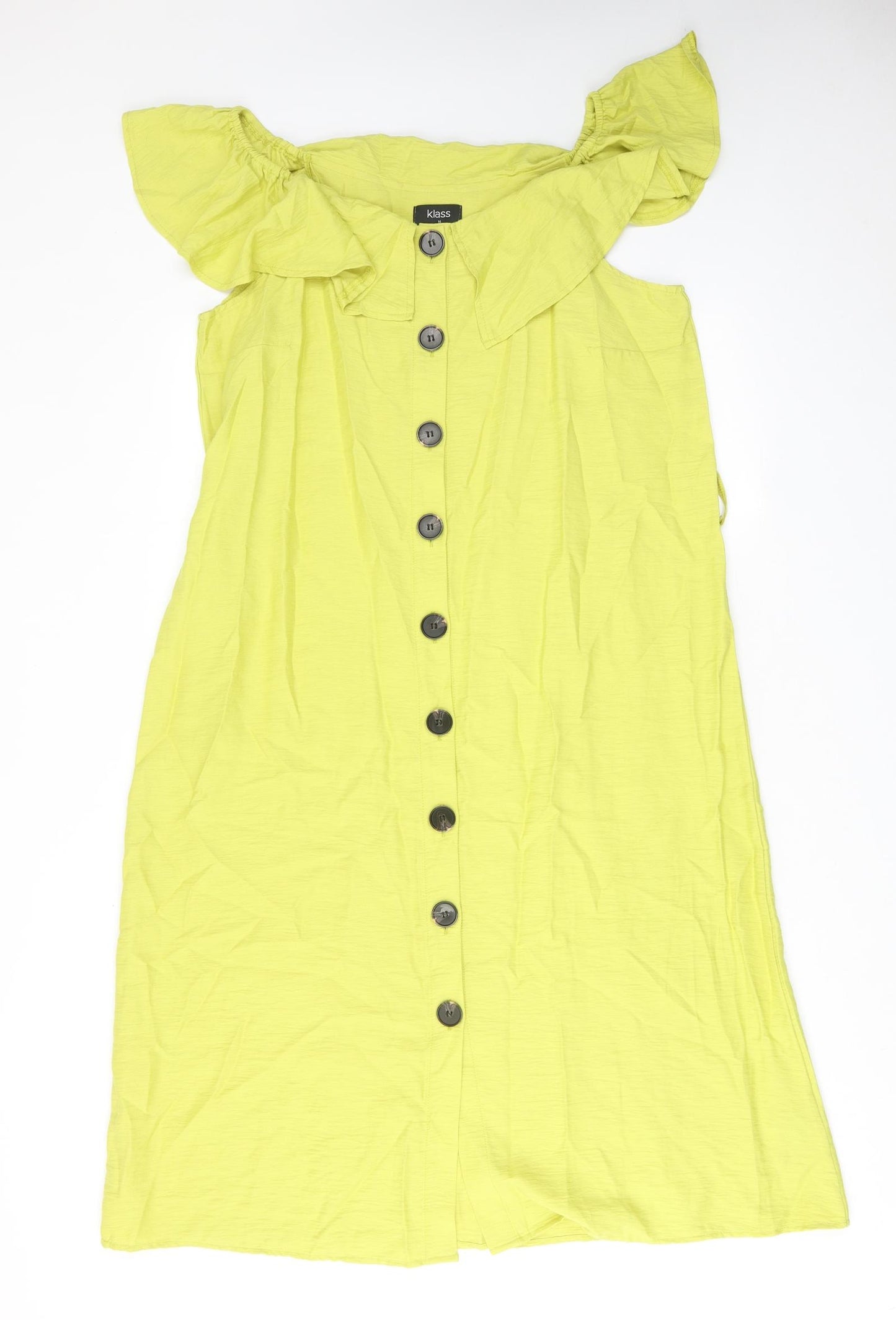 Klass Womens Green Viscose A-Line Size 14 Round Neck Button