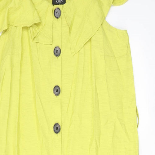 Klass Womens Green Viscose A-Line Size 14 Round Neck Button