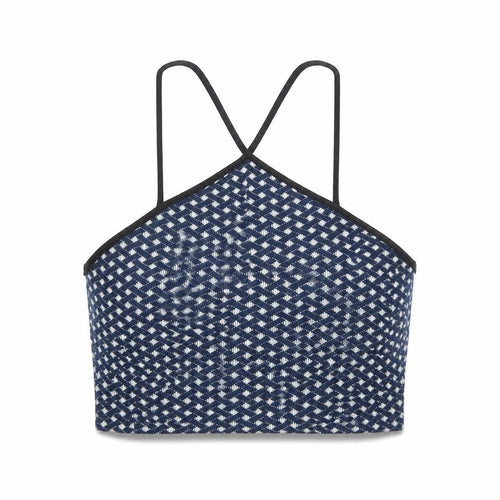 Zara Womens Blue Geometric Viscose Cropped Tank Size XS Halter