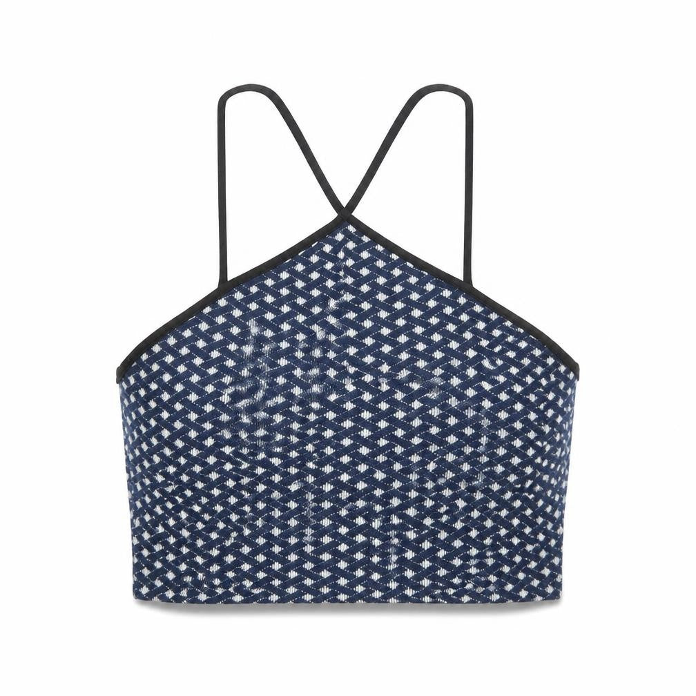 Zara Womens Blue Geometric Viscose Cropped Tank Size XS Halter