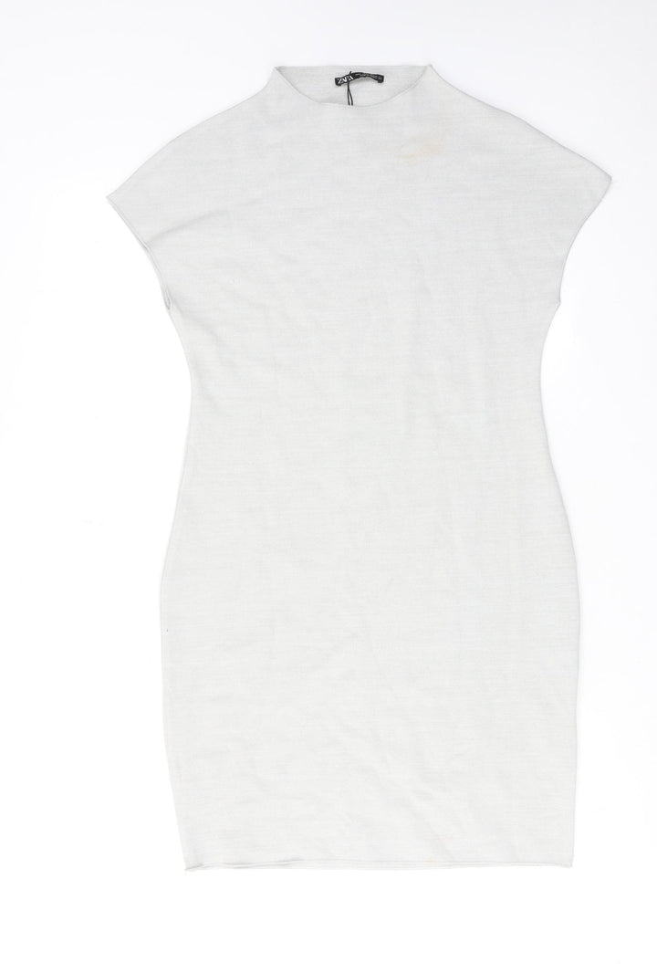 Zara Womens Grey Viscose Shift Size L Mock Neck Pullover