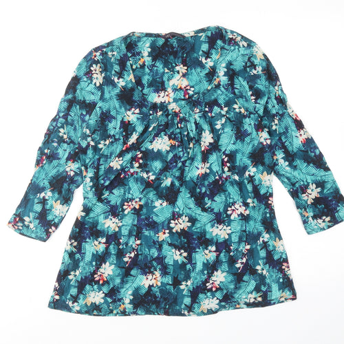 Marks and Spencer Womens Blue Floral Viscose Basic Blouse Size 10 Round Neck