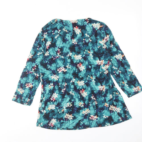 Marks and Spencer Womens Blue Floral Viscose Basic Blouse Size 10 Round Neck