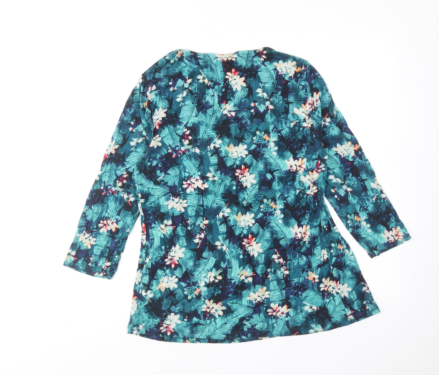 Marks and Spencer Womens Blue Floral Viscose Basic Blouse Size 10 Round Neck