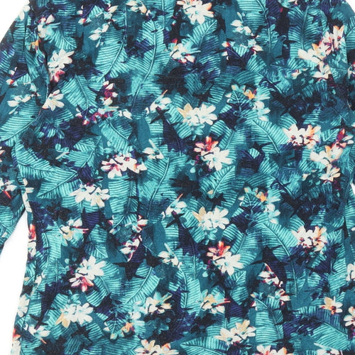 Marks and Spencer Womens Blue Floral Viscose Basic Blouse Size 10 Round Neck