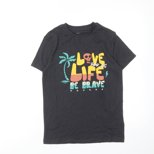 Marks and Spencer Boys Grey Cotton Basic T-Shirt Size 9-10 Years Round Neck Pullover - Love Life be Brave