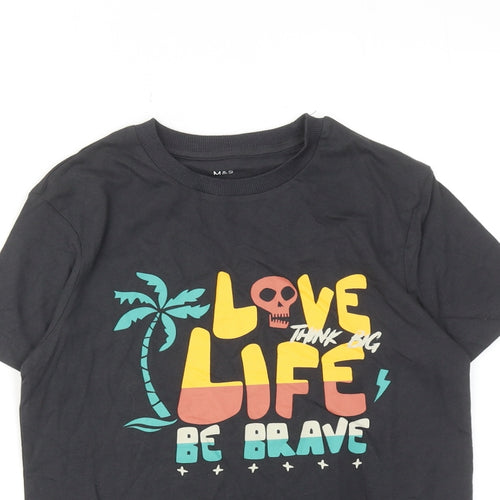 Marks and Spencer Boys Grey Cotton Basic T-Shirt Size 9-10 Years Round Neck Pullover - Love Life be Brave