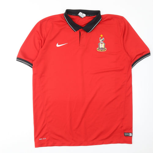 Nike Mens Red Polyester Polo Size L Collared Button - Bradford City AFC