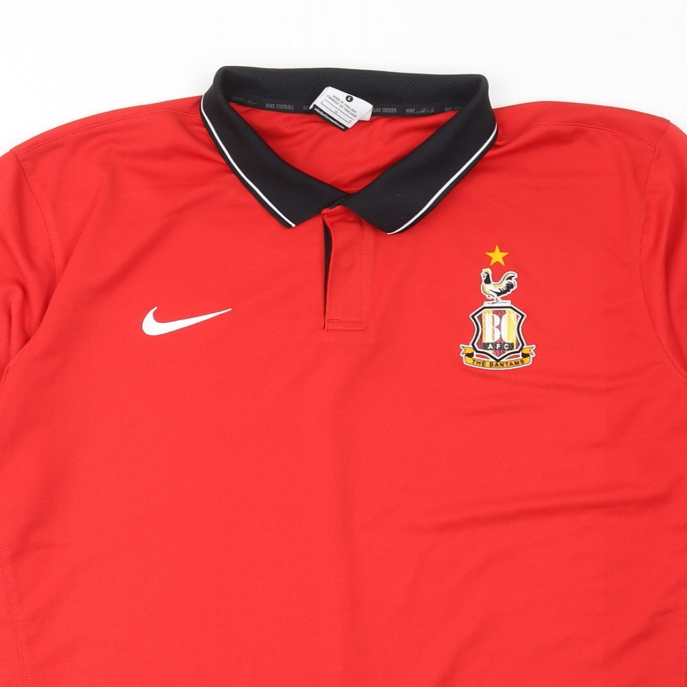 Nike Mens Red Polyester Polo Size L Collared Button - Bradford City AFC