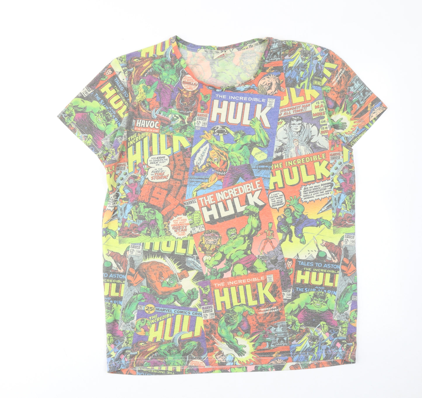 Marvel Mens Multicoloured Cotton T-Shirt Size L Round Neck - The Hulk
