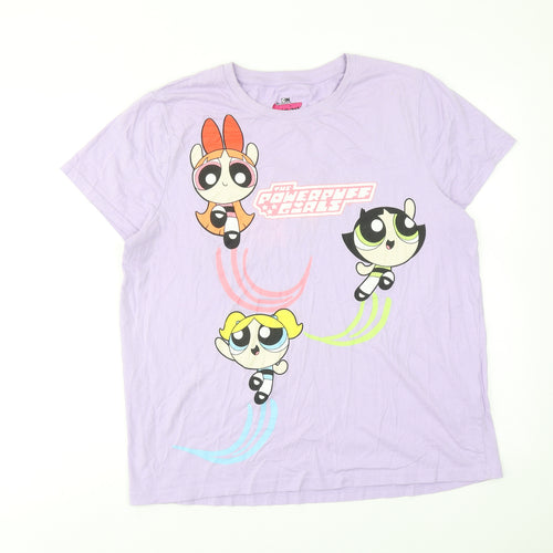 Powerpuff Girls Womens Purple Cotton Basic T-Shirt Size 14 Round Neck