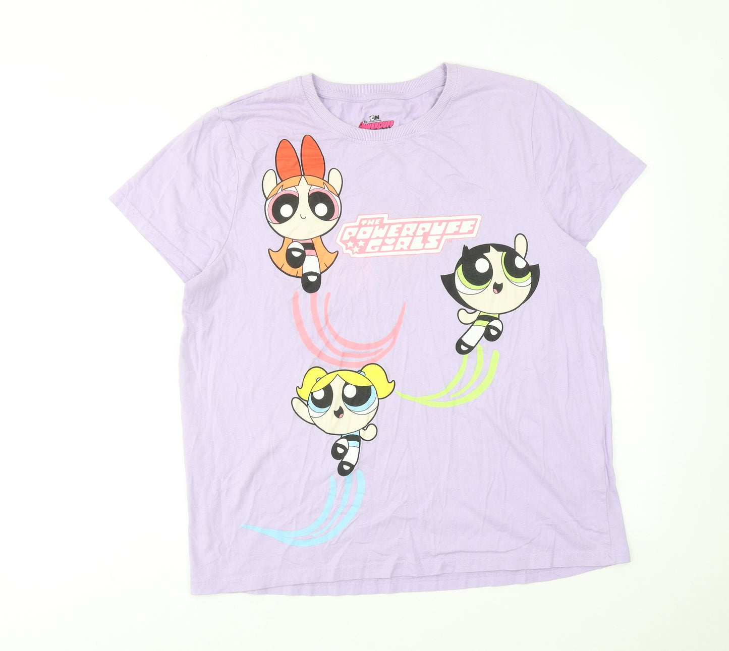 Powerpuff Girls Womens Purple Cotton Basic T-Shirt Size 14 Round Neck