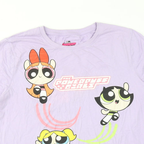 Powerpuff Girls Womens Purple Cotton Basic T-Shirt Size 14 Round Neck
