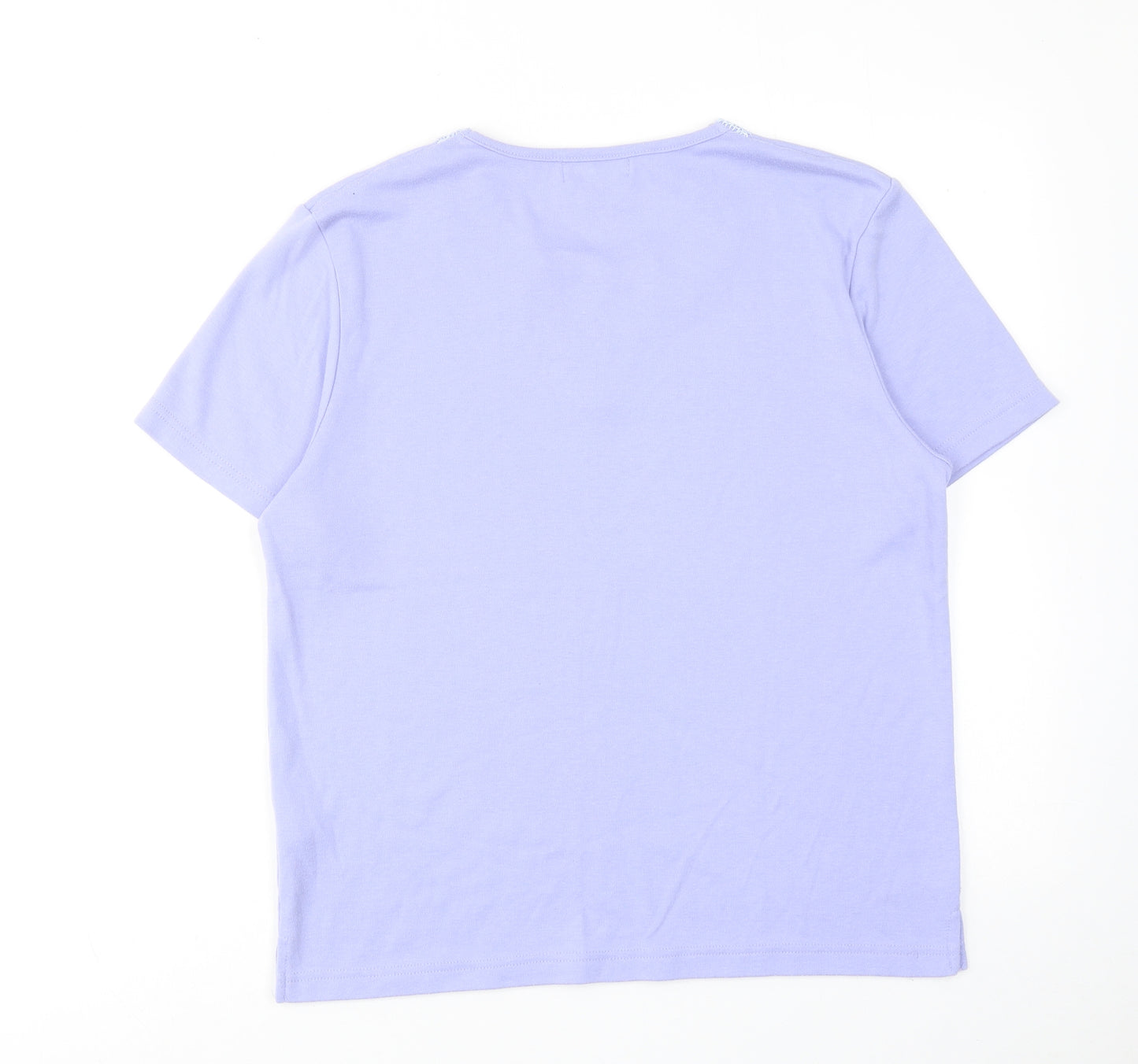 Fay Louise Womens Purple Polyester Basic T-Shirt Size M Round Neck - Lace Details