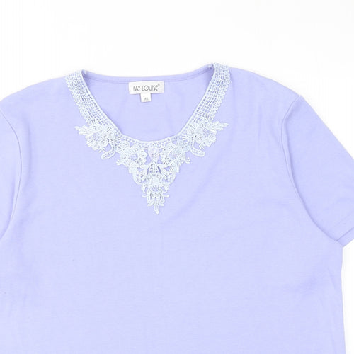 Fay Louise Womens Purple Polyester Basic T-Shirt Size M Round Neck - Lace Details