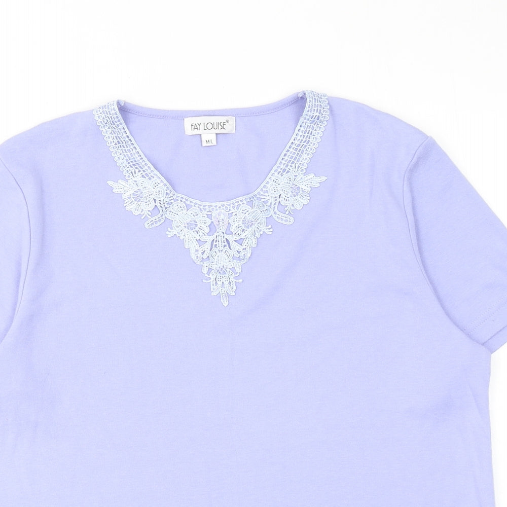 Fay Louise Womens Purple Polyester Basic T-Shirt Size M Round Neck - Lace Details