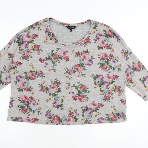 New Look Womens Grey Floral Polyester Cropped Blouse Size 14 Round Neck