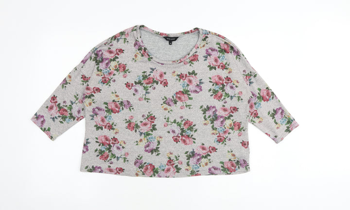 New Look Womens Grey Floral Polyester Cropped Blouse Size 14 Round Neck