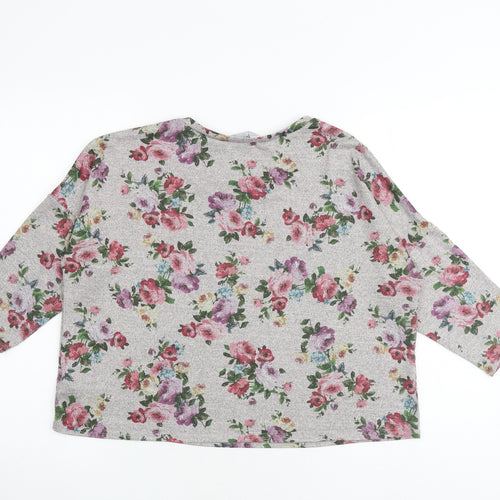 New Look Womens Grey Floral Polyester Cropped Blouse Size 14 Round Neck