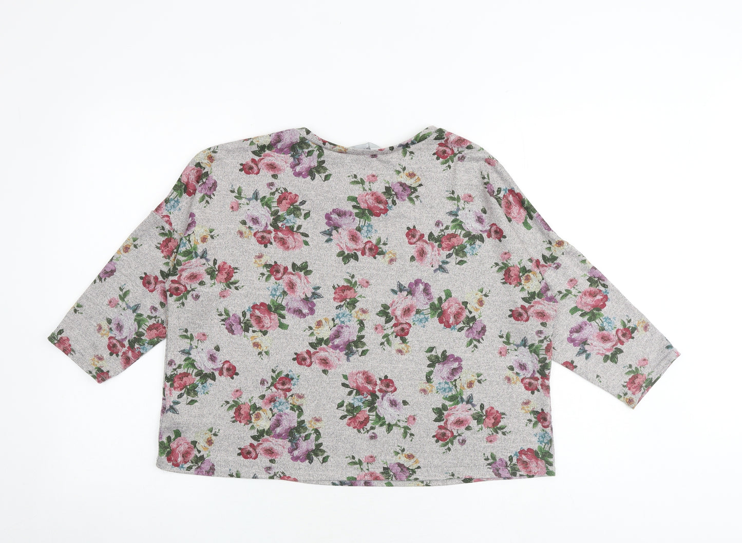 New Look Womens Grey Floral Polyester Cropped Blouse Size 14 Round Neck