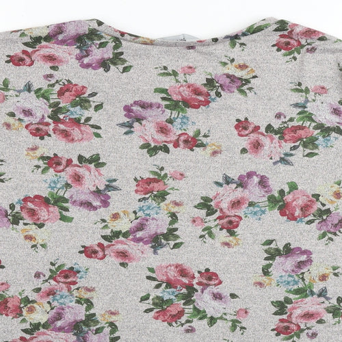 New Look Womens Grey Floral Polyester Cropped Blouse Size 14 Round Neck