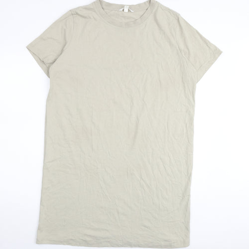 H&M Womens Beige Cotton T-Shirt Dress Size M Round Neck Pullover
