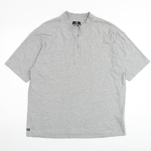 Threadbare Mens Grey Cotton T-Shirt Size L Mock Neck