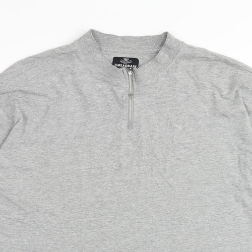 Threadbare Mens Grey Cotton T-Shirt Size L Mock Neck