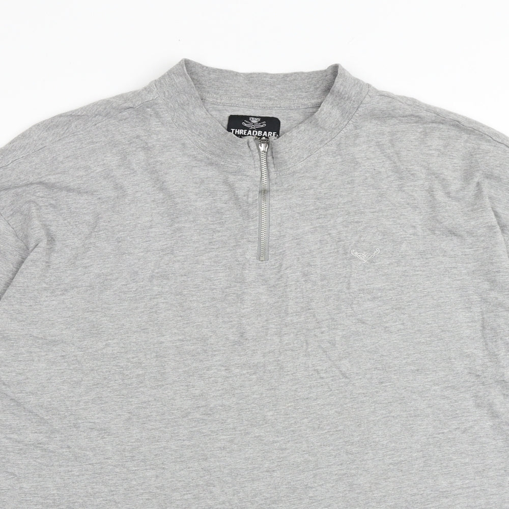 Threadbare Mens Grey Cotton T-Shirt Size L Mock Neck