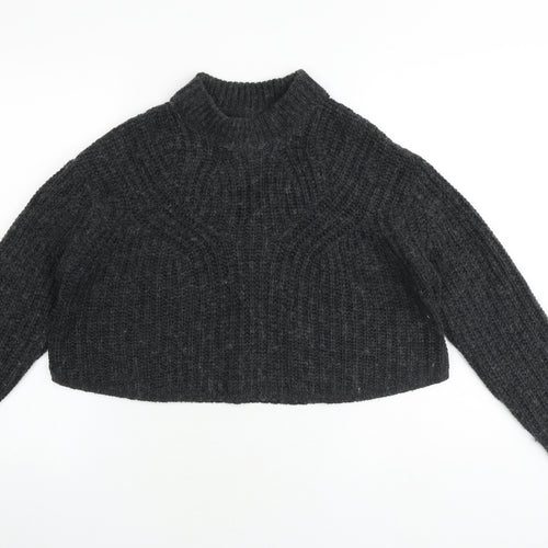 Native Youth Womens Grey Mock Neck Acrylic Pullover Jumper Size XS