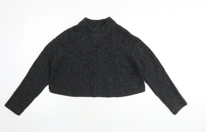 Native Youth Womens Grey Mock Neck Acrylic Pullover Jumper Size XS