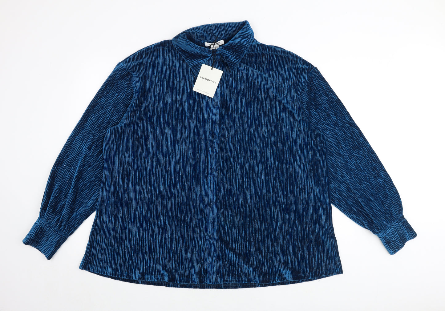 Glamorous Womens Blue Polyester Basic Button-Up Size 16 Collared