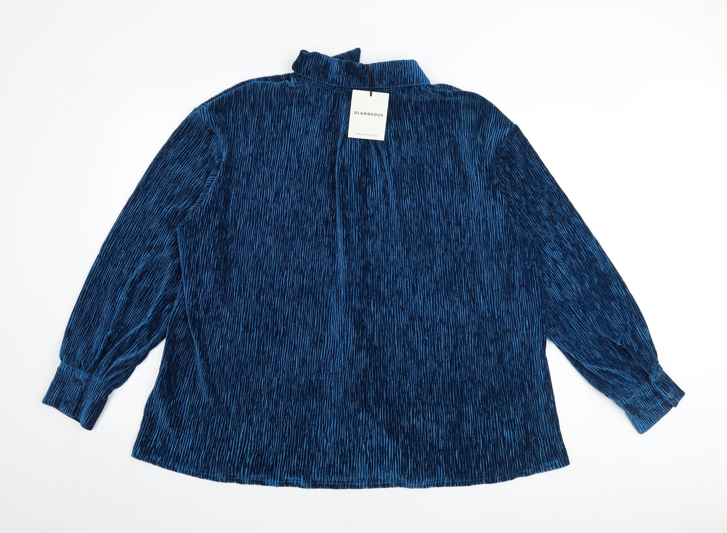 Glamorous Womens Blue Polyester Basic Button-Up Size 16 Collared