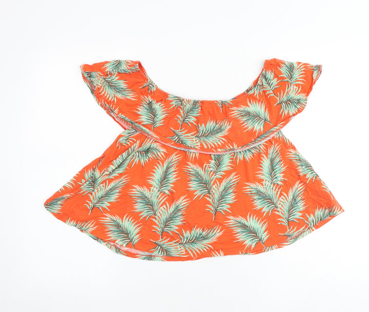 New Look Womens Orange Geometric Cotton Basic Tank Size 12 Off the Shoulder - Leaves Print