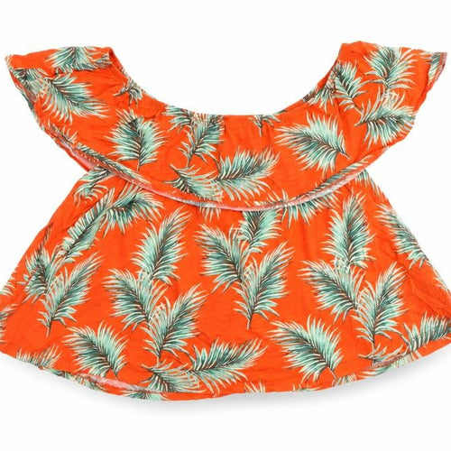 New Look Womens Orange Geometric Cotton Basic Tank Size 12 Off the Shoulder - Leaves Print