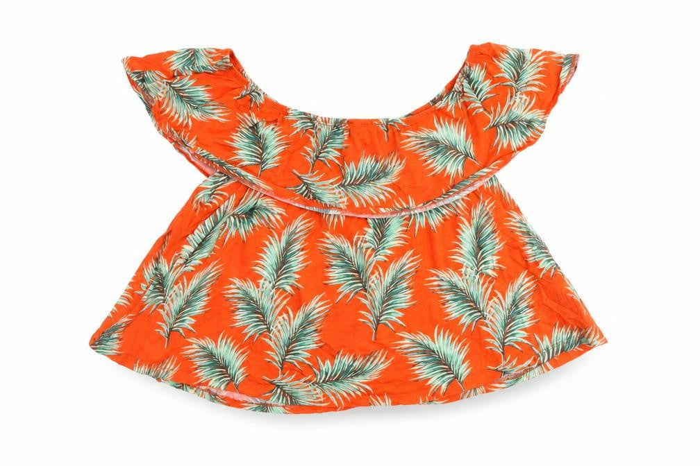 New Look Womens Orange Geometric Cotton Basic Tank Size 12 Off the Shoulder - Leaves Print