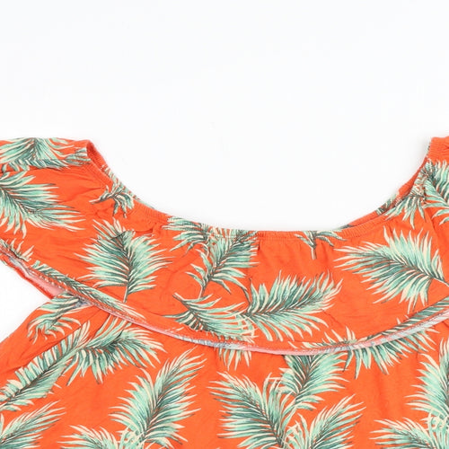 New Look Womens Orange Geometric Cotton Basic Tank Size 12 Off the Shoulder - Leaves Print