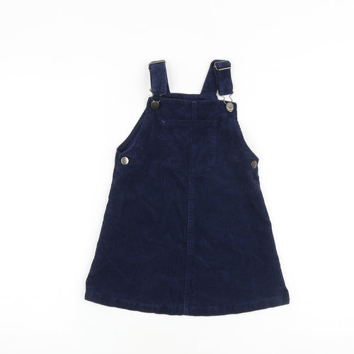 Nutmeg Girls Blue 100% Cotton Pinafore/Dungaree Dress Size 6-7 Years Square Neck Buckle