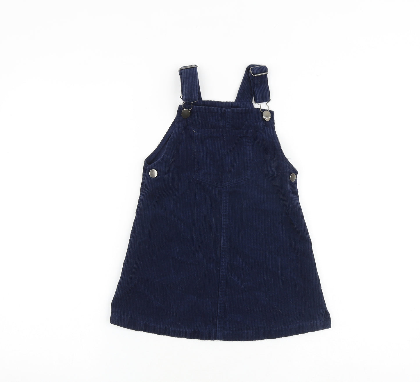 Nutmeg Girls Blue 100% Cotton Pinafore/Dungaree Dress Size 6-7 Years Square Neck Buckle