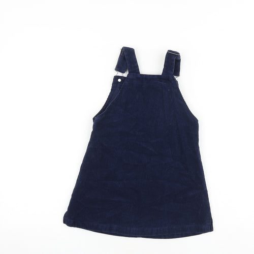Nutmeg Girls Blue 100% Cotton Pinafore/Dungaree Dress Size 6-7 Years Square Neck Buckle